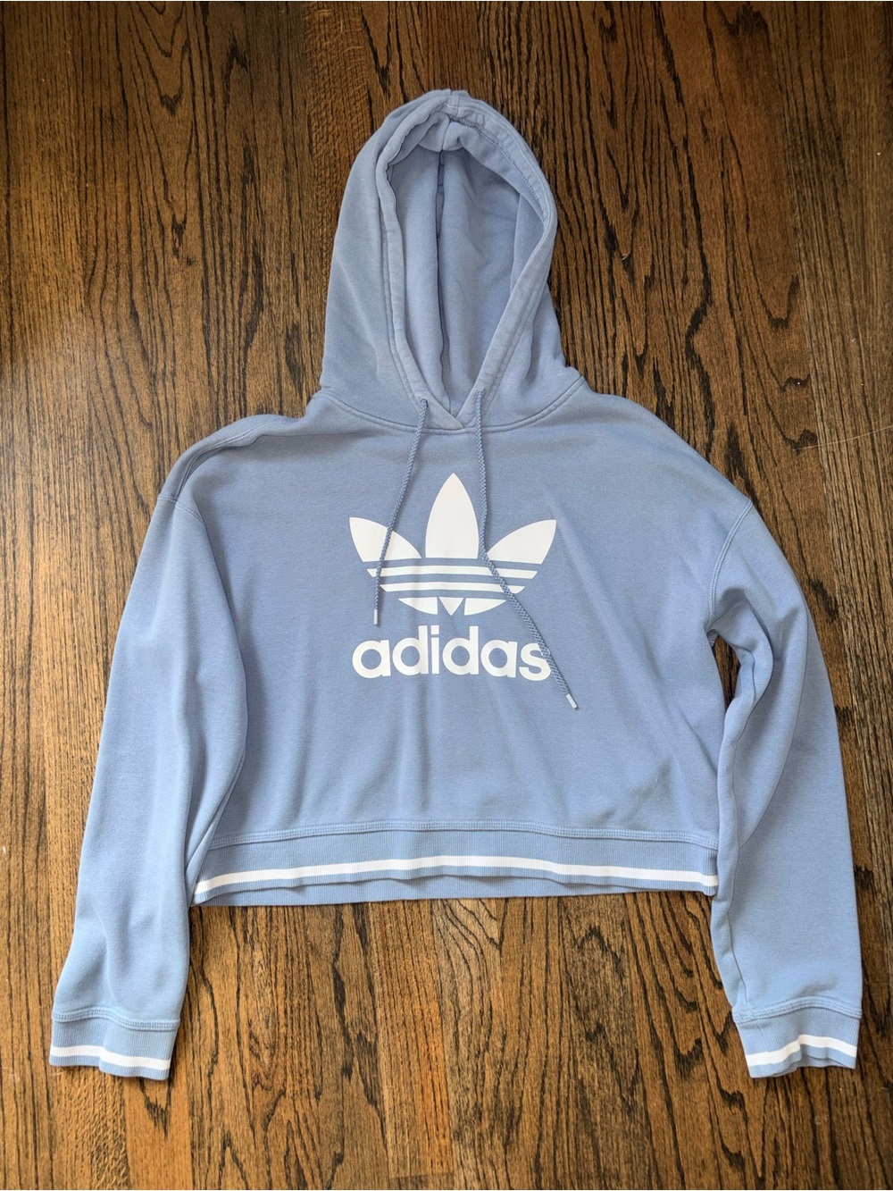 Adidas Women’s Cropped Light Blue Logo Hoodie - S